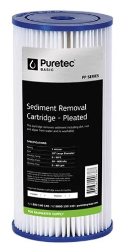Replacement Water Filter Cartridge, 10", 20 micron - Pleated Sediment